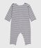 Babies' stripy printed cotton footless pyjama suit MILK blue/SOIR