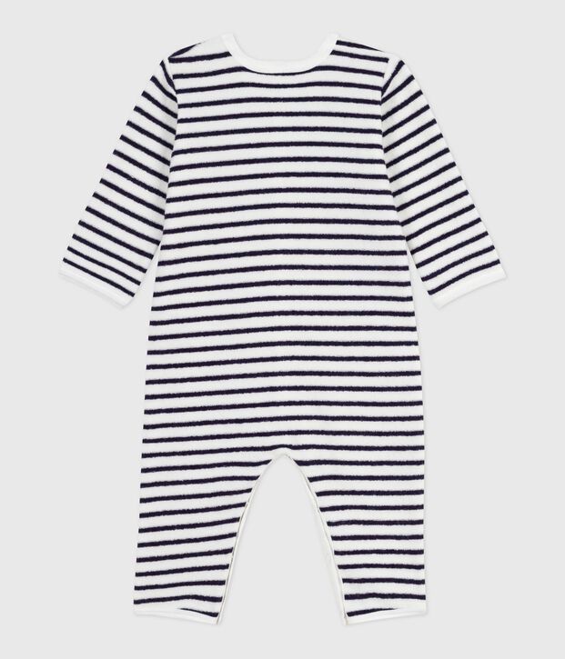 Babies' stripy printed cotton footless pyjama suit blue/blue