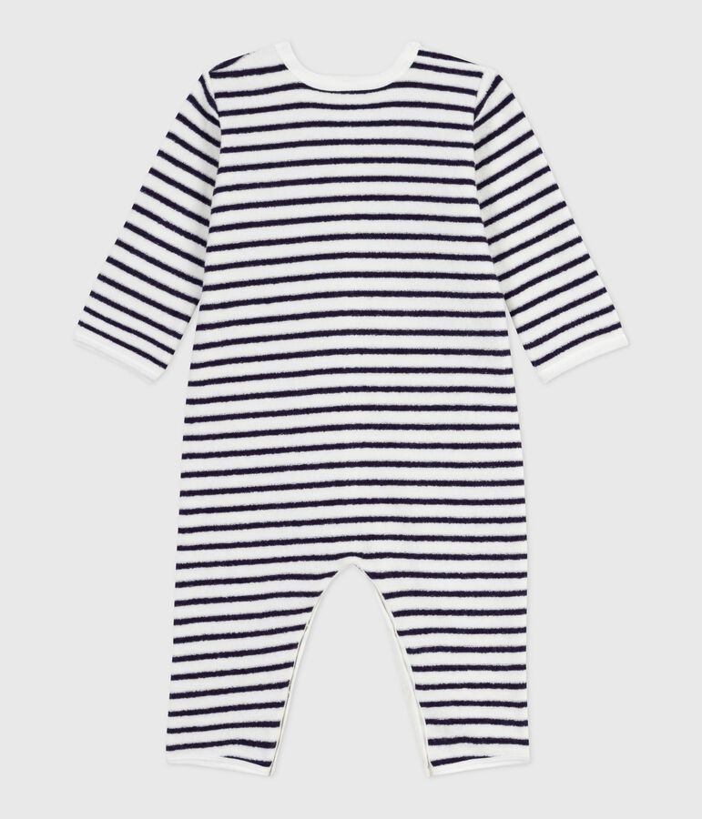 Babies' stripy printed cotton footless pyjama suit MILK blue/SOIR