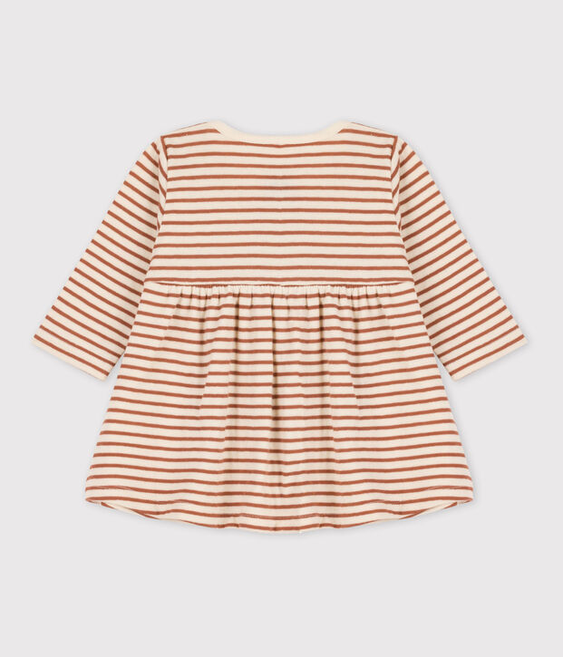 Stripy Cotton Tube Knit Dress Ecru/brown/ecru