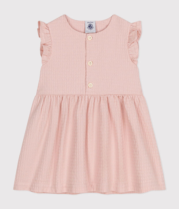 Babies' Sleeveless Textured Cotton Dress pink