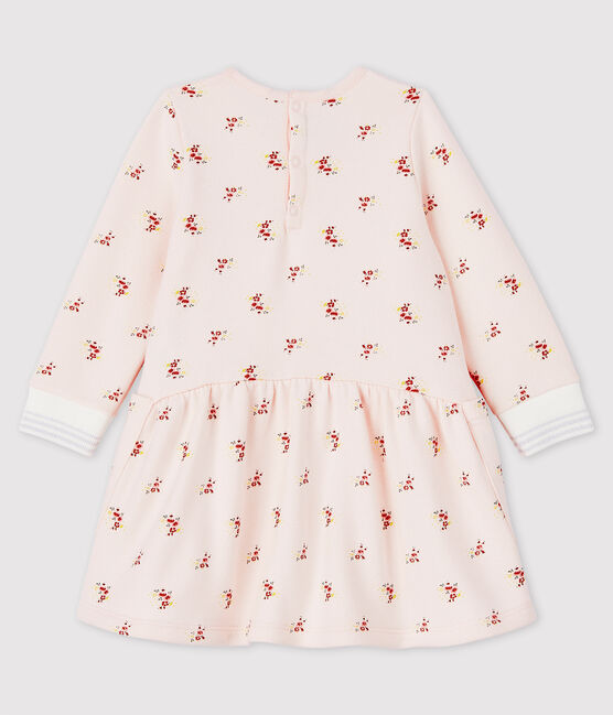 Baby Girls' Long-Sleeved Fleece Dress FLEUR pink/MULTICO white