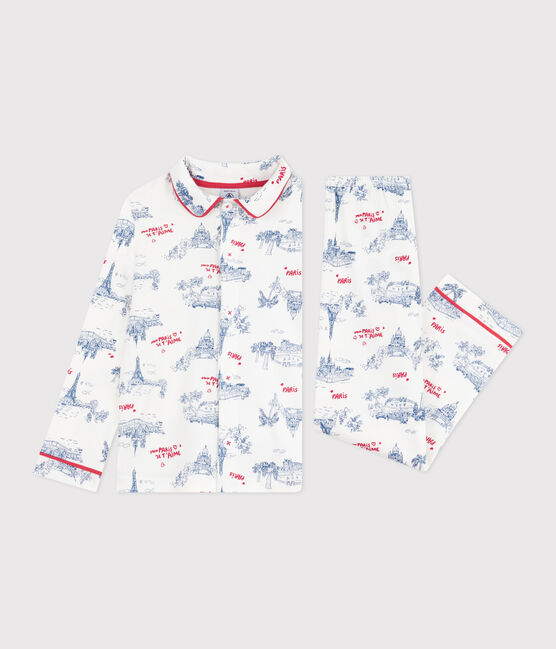 Children's Paris print cotton pyjamas with buttons MARSHMALLOW white/MULTICO white