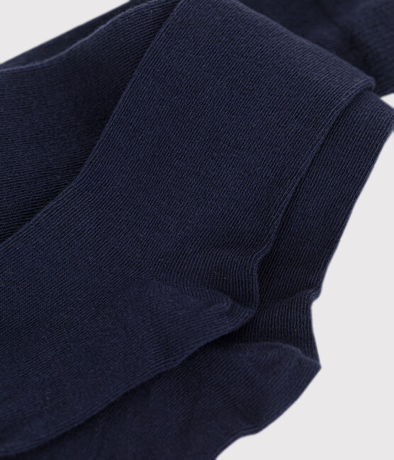Children's plain cotton jersey tights SMOKING blue