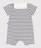 Babies' stripy cotton playsuit with a sailor collar MARSHMALLOW white/SMOKING blue