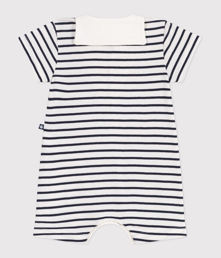 Babies' stripy cotton playsuit with a sailor collar white/blue
