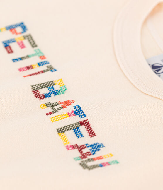Babies' Embroidered Short-Sleeved Jersey T-Shirt AVALANCHE Ecru