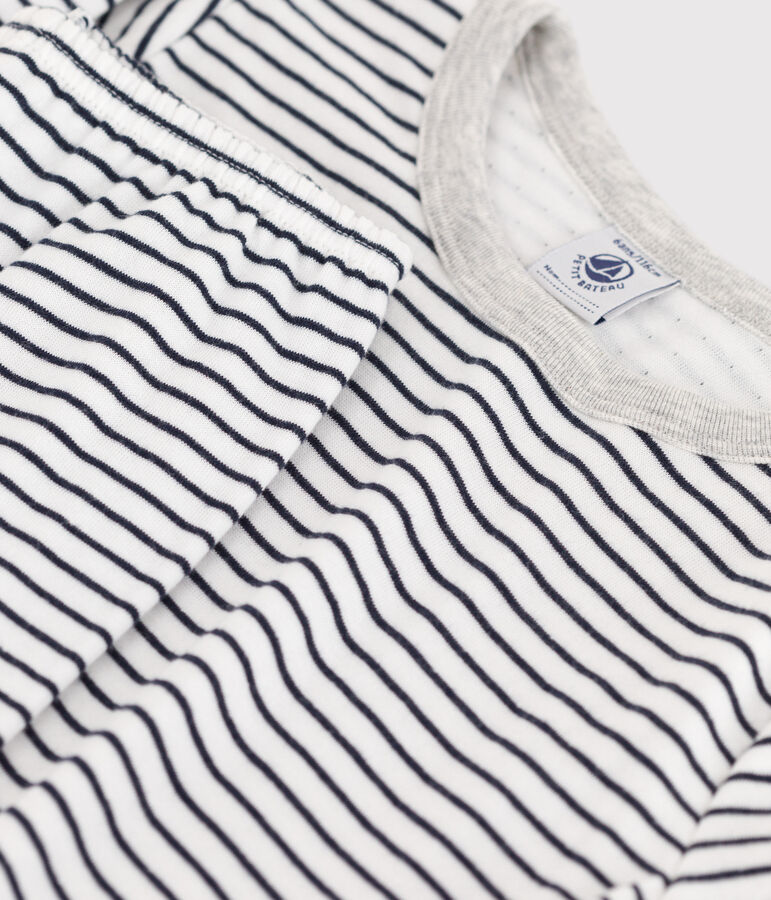 Children's Unisex Striped Tube Knit Pyjamas MARSHMALLOW white/SMOKING blue