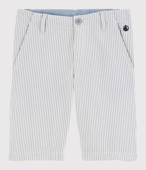 Boys' Seersucker Bermuda Shorts GRIS grey/MARSHMALLOW white