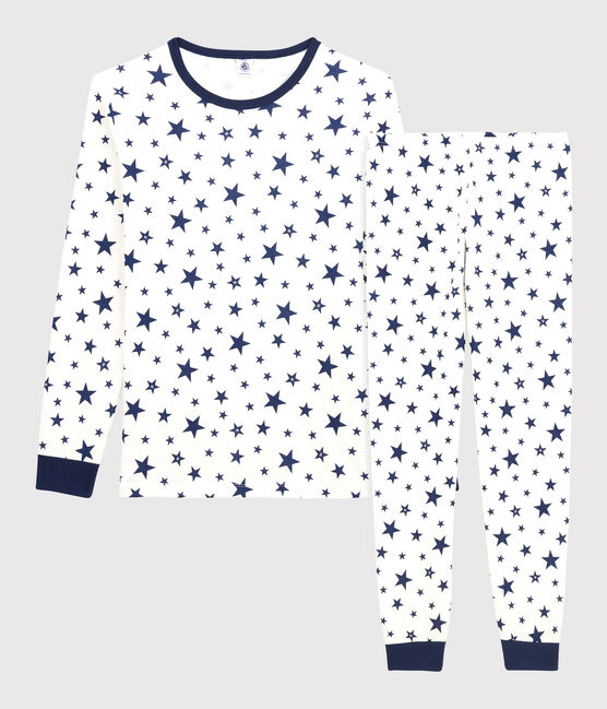 Unisex Starry Cotton Pyjamas MARSHMALLOW white/MEDIEVAL blue