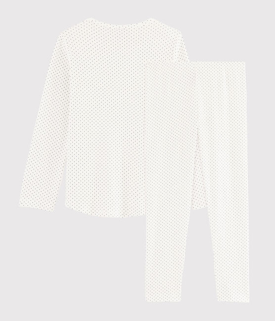 Girls' Polka Dot Ribbed Pyjamas MARSHMALLOW white/MEDIEVAL blue
