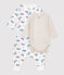 Babies' Bear Patterned Organic Cotton Clothing - 3-Pack MARSHMALLOW white/MULTICO white