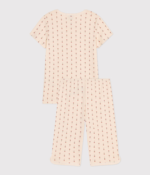 Children's Floral Print Cotton Capri Pyjamas Ecru/multicolor