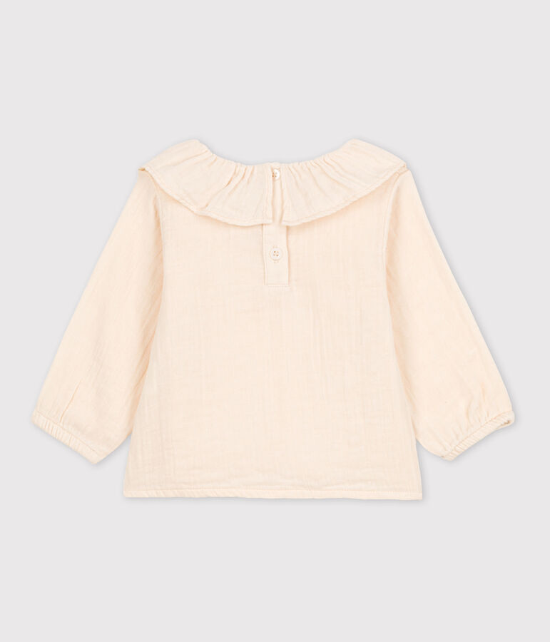 Babies' Long-Sleeved Cotton Gauze Blouse Ecru