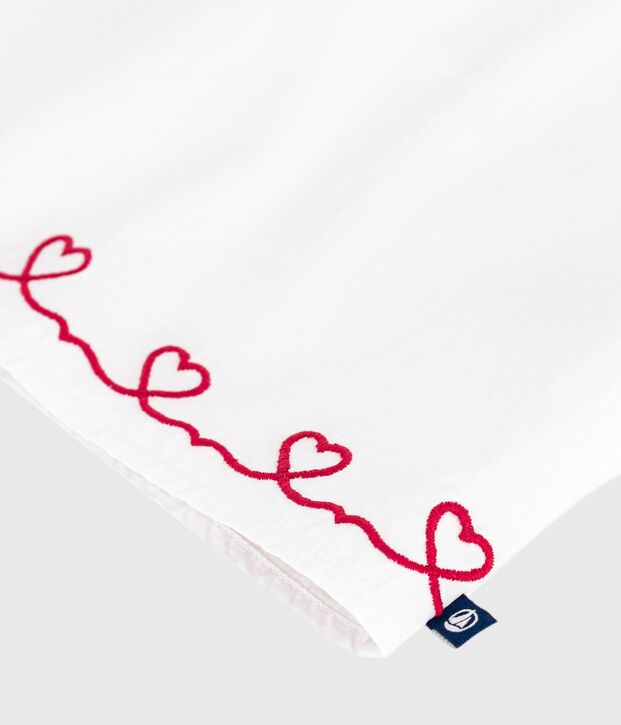 Babies' short-sleeved cotton poplin blouse with embroidered hearts white