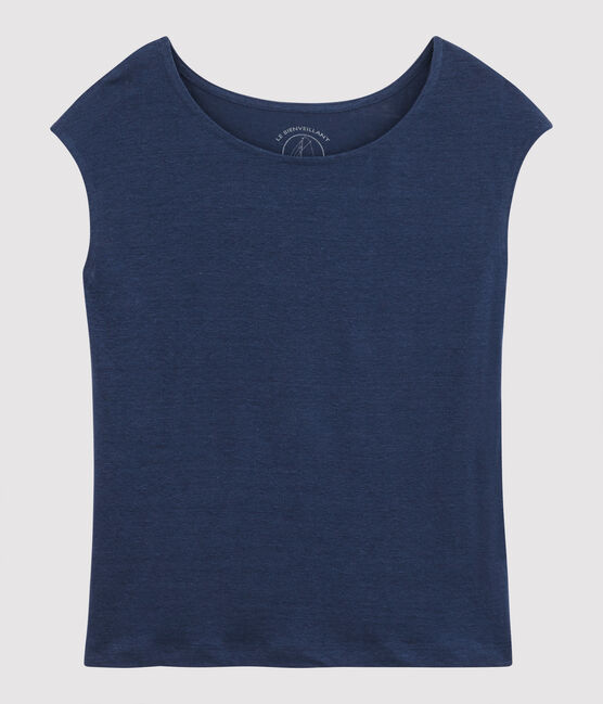 Women's Plain Linen T-Shirt MEDIEVAL blue