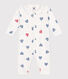 Babies' stripy footless cotton pyjamas with a heart-patterned collar