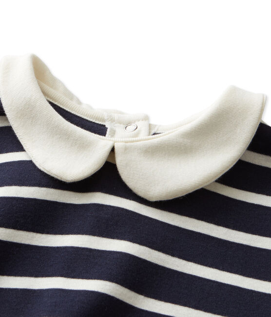 T-shirt fille manches longues rayé SMOKING blue/COQUILLE beige