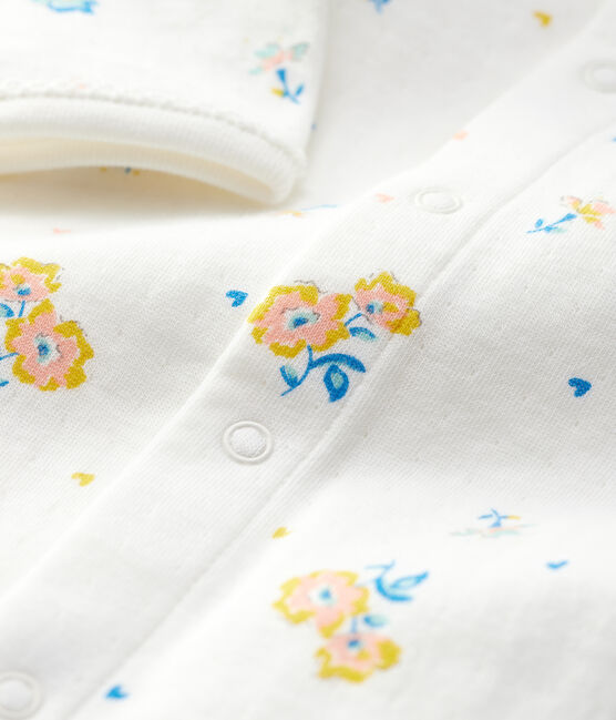 Babies' Floral Organic Cotton Velour Sleepsuit with Collar MARSHMALLOW white/MULTICO white