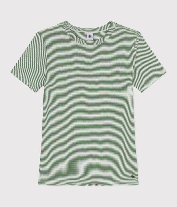 Women's iconic striped cotton T-Shirt green/white