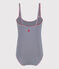 Children's one-piece stripy swimsuit MEDIEVAL blue/MARSHMALLOW white
