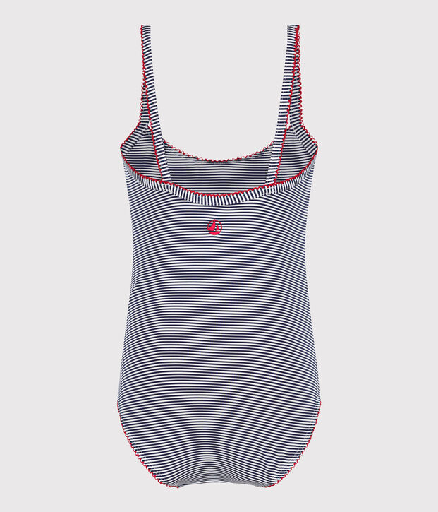Children's one-piece stripy swimsuit blue/white