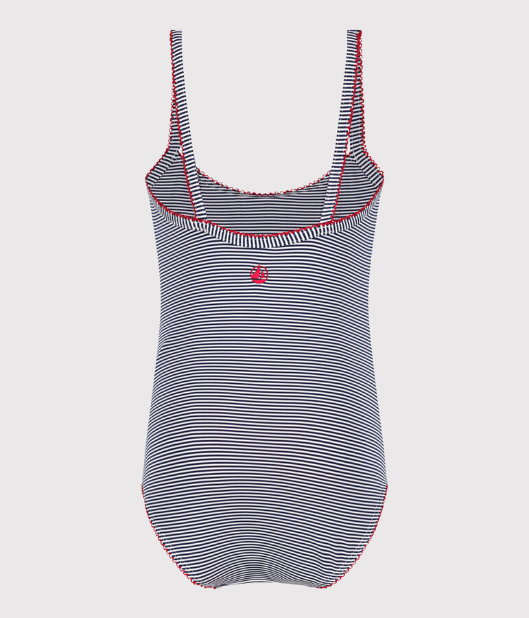 Children's one-piece stripy swimsuit blue/white