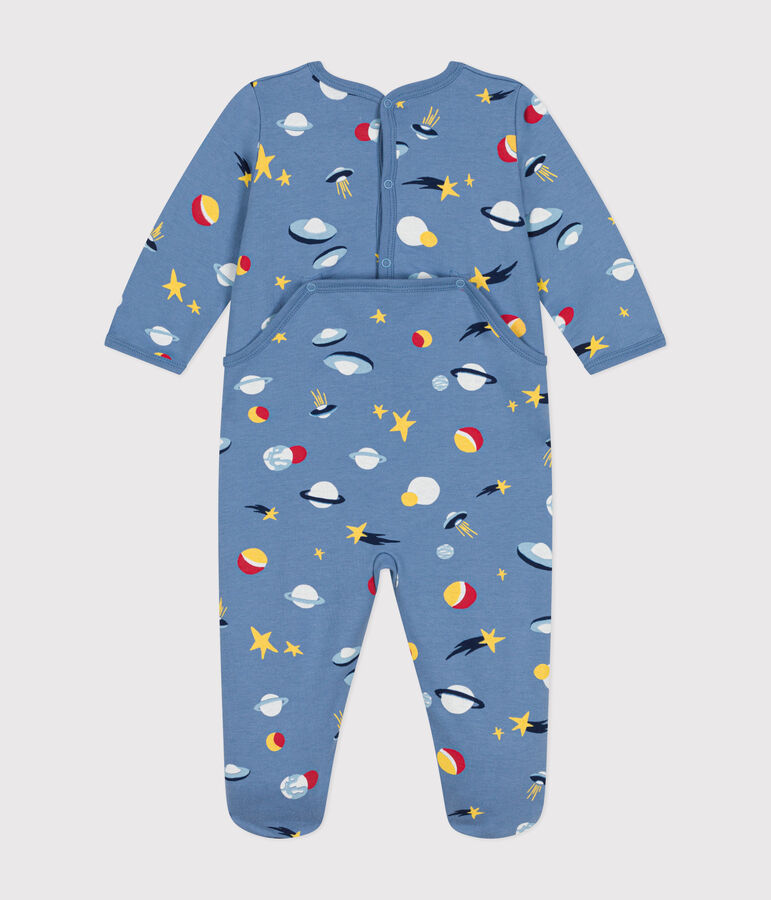 Babies' brushed fleece space print pyjamas BEACH blue/MULTICO
