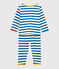 Babies' Blue Striped Footless Buttonless Cotton Sleepsuit MALLARD /MARSHMALLOW