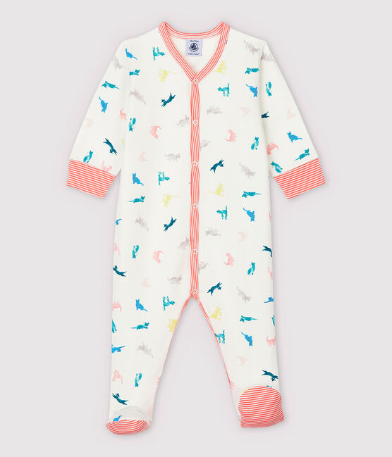 Babies' Colourful Cats Double-Sided Jersey Sleepsuit MARSHMALLOW white/MULTICO white