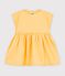 Babies' short-sleeved plain cotton/linen dress yellow