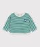 Babies' long-sleeved stripy cotton T-shirt. green/beige