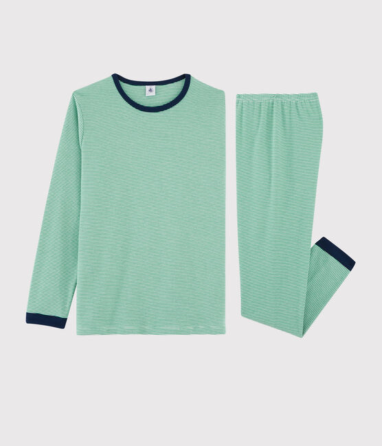 Unisex Pinstriped Ribbed Pyjamas PRADO green/MARSHMALLOW white