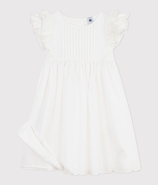 Children's short-sleeved plain cotton dress ECUME white