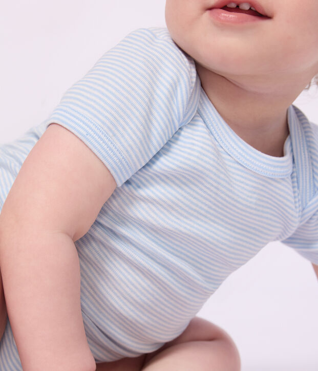Pack of babies' short-sleeved stripy cotton bodies multicolor