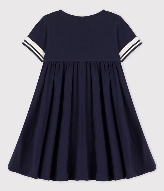 Girls' Short-Sleeved Organic Cotton Dress SMOKING blue