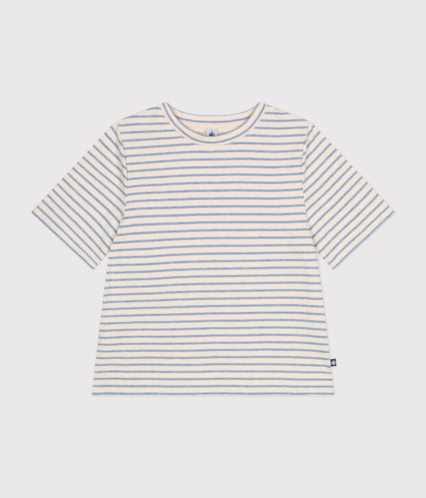 Women's Boxy tube knit T-shirt Ecru/blue