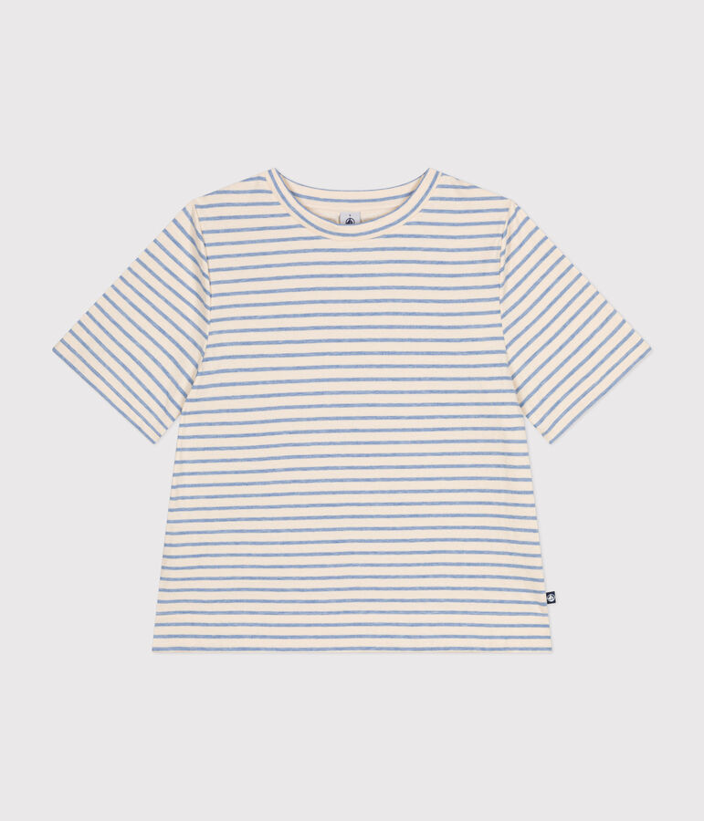 Women's Boxy tube knit T-shirt Ecru/blue