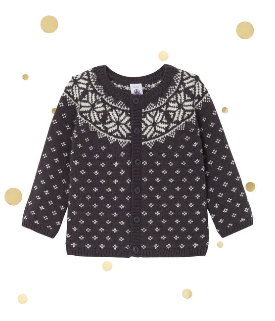 Baby boy's wool blend jacquard cardigan CAPECOD grey/MULTICO white