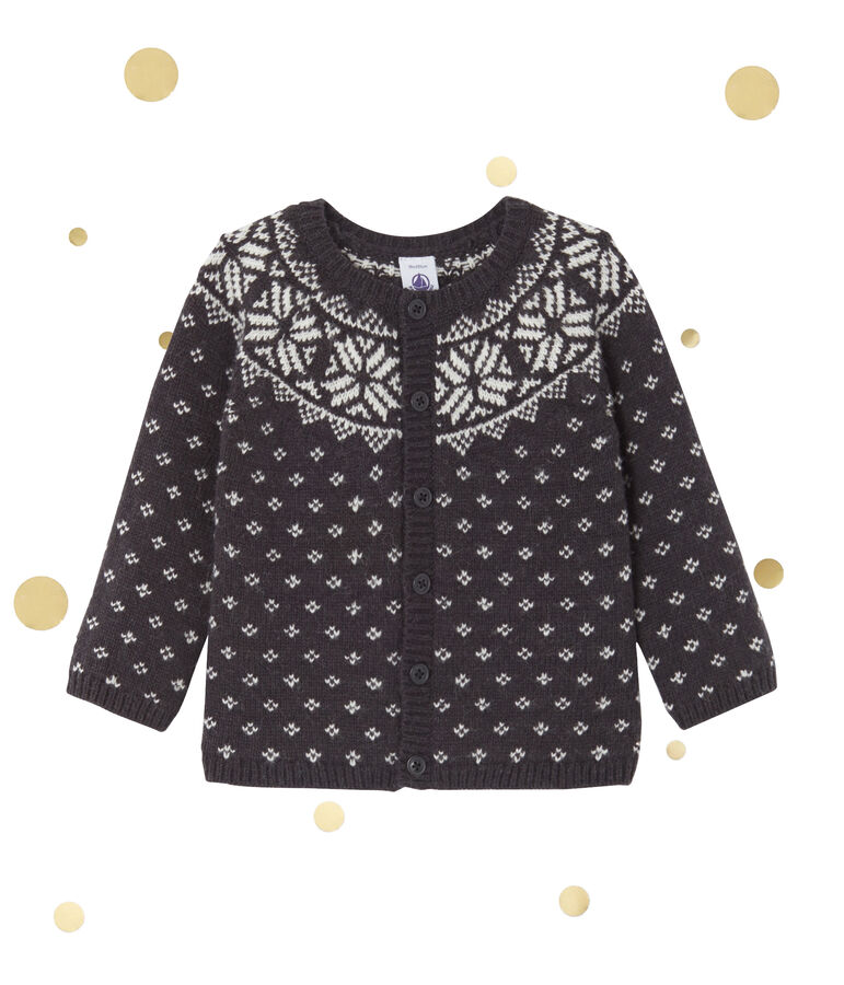 Baby boy's wool blend jacquard cardigan grey/multicolor