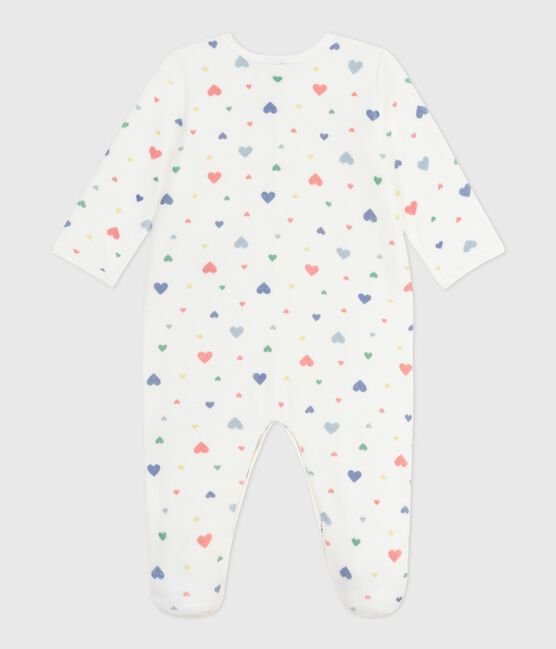 Babies' heart-print velour pyjama suit MARSHMALLOW white/MULTICO white