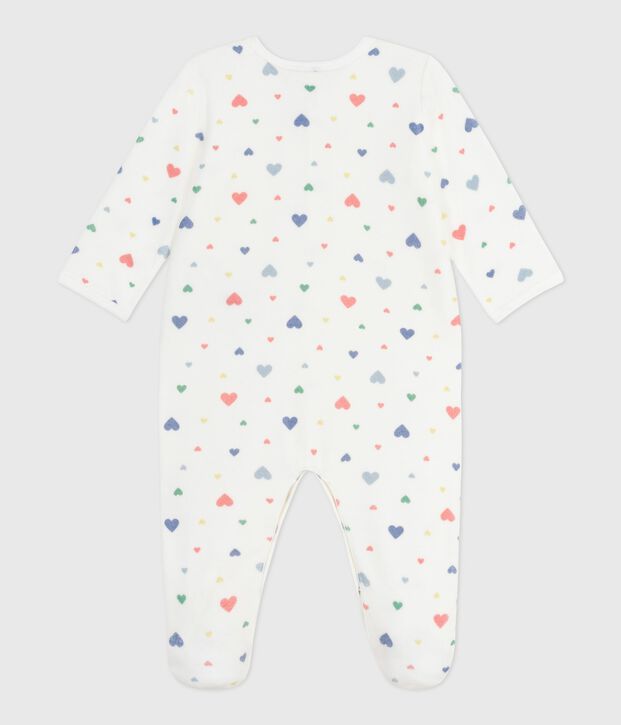 Babies' heart-print velour pyjama suit white/multicolor