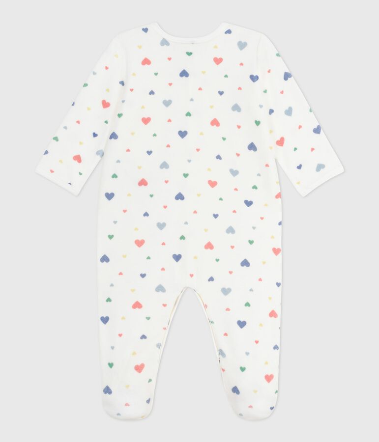 Babies' heart-print velour pyjama suit white/multicolor