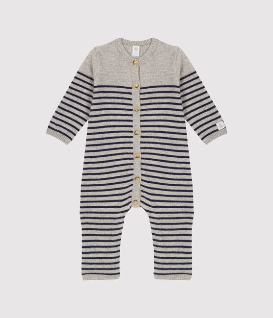 Babies' Long Jumpsuit in 100% Cashmere SUBWAY grey/SMOKING blue