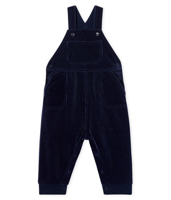 Baby Boys' Long Dungarees in Ribbed Velour Knit SMOKING blue