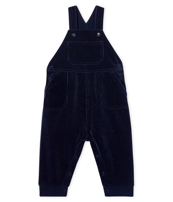 Baby Boys' Long Dungarees in Ribbed Velour Knit SMOKING blue