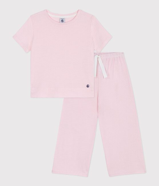 Children's stripy cotton pyjamas with short sleeves and wide legs MARQUISE pink/MARSHMALLOW