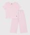 Children's stripy cotton pyjamas with short sleeves and wide legs MARQUISE pink/MARSHMALLOW