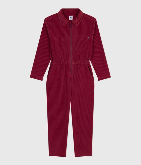 Children's long jumpsuit in plain terry velour AMARANTE