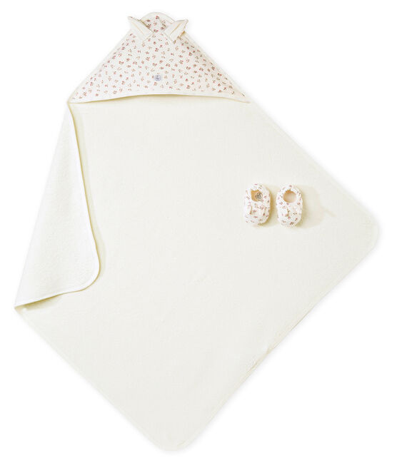 Unisex baby's set of bath towel and slippers MARSHMALLOW white/MULTICO white
